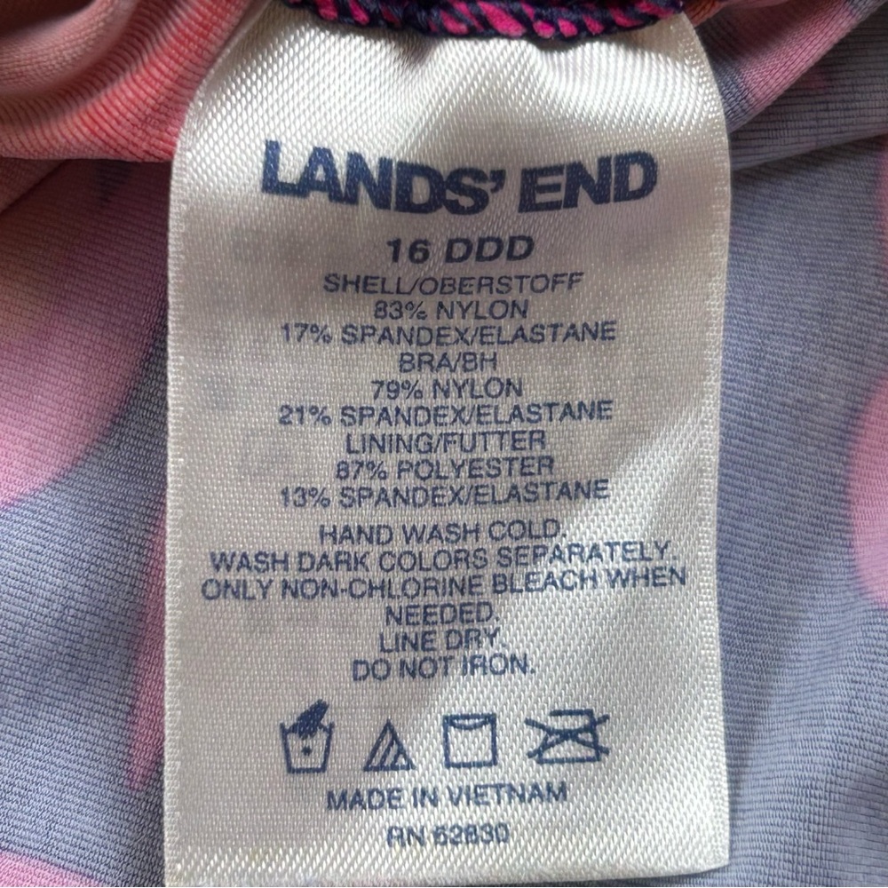 Lands’ End Bra Size Underwire Tankini Top Floral Tropical - Size 16 DDD - Picture 8 of 8